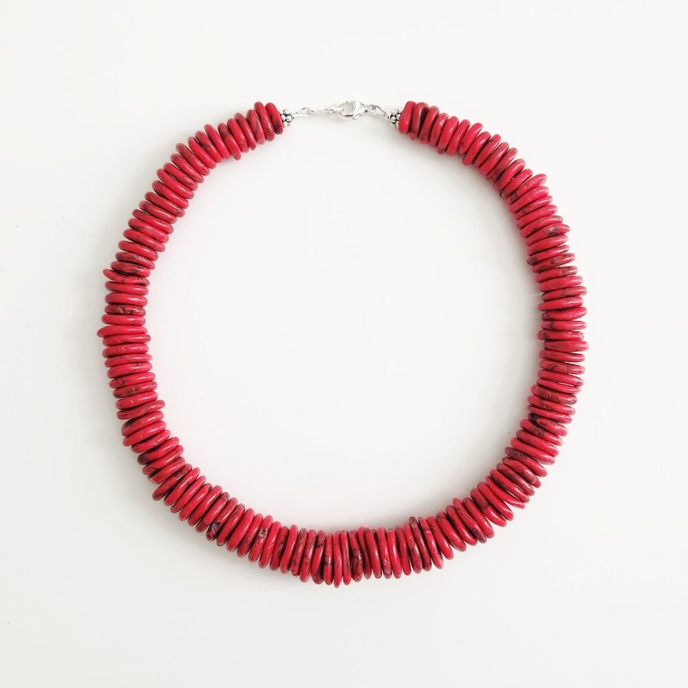 RED DISC NECKLACE--17" - Picture 2 of 2